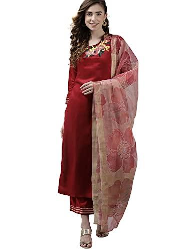 indo era women's viscose embroidered straight kurta palazzo with dupatta set (red_kh9rd3691_x-small)