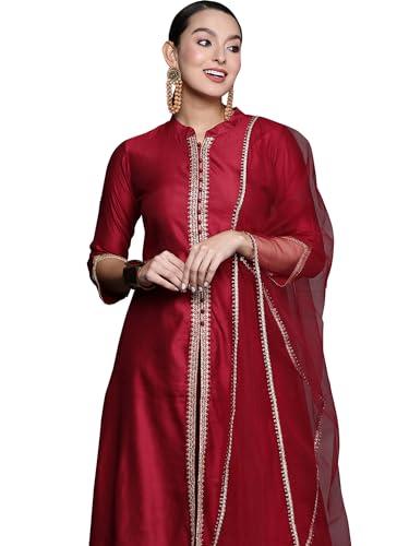 indo era women's viscoseembroidered straight kurta trouser with dupatta set (kd9rd3745xxl_red_2xl-size)