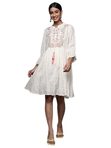 indo era women's white embroidered a-line ethnic dress (ed0wh8869_l)