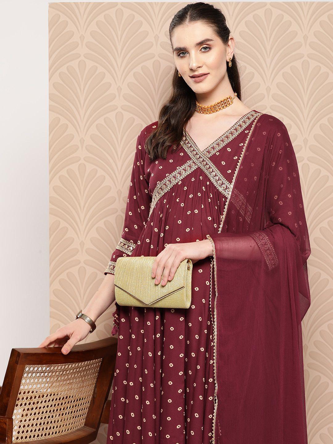 indo era women bandhani printed angrakha thread work kurta with trousers & with dupatta