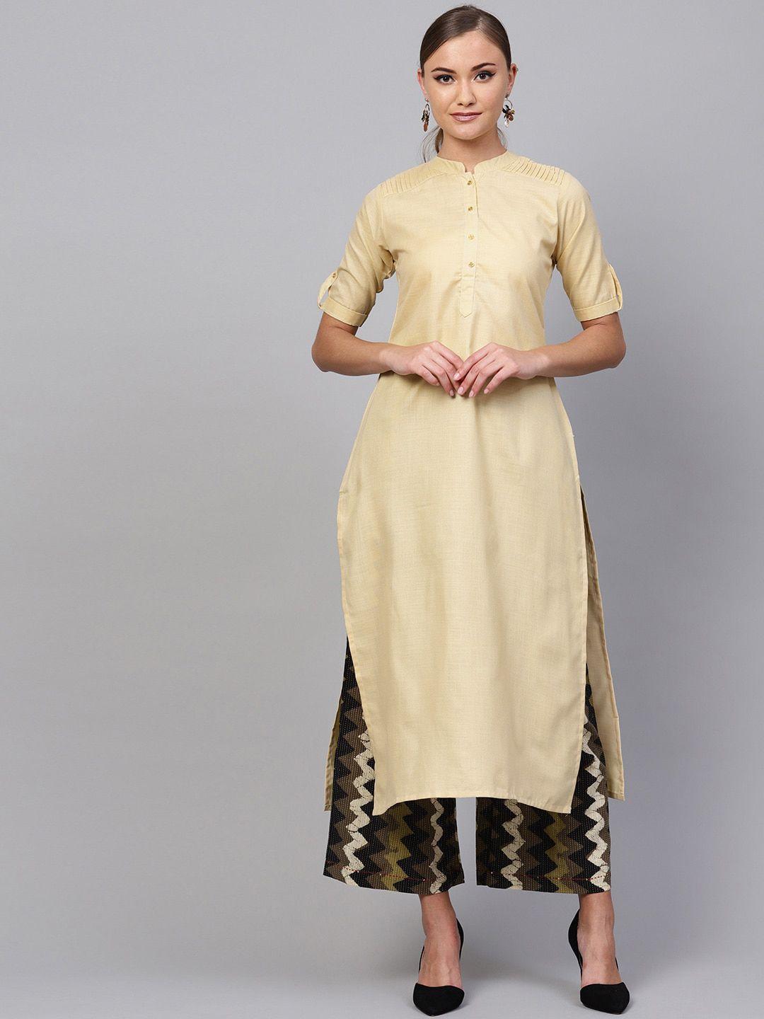 indo era women beige thread work pathani kurta