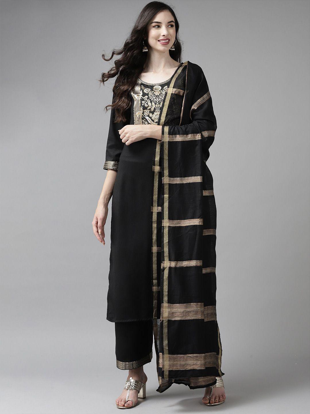 indo era women black art silk striped dupatta