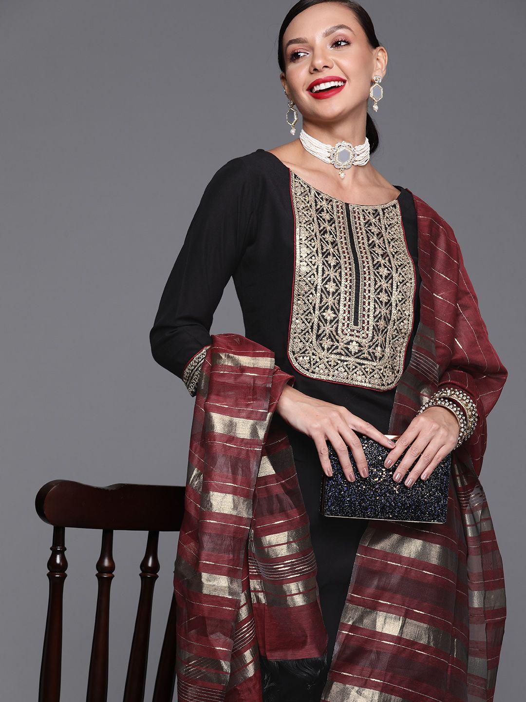 indo era women black ethnic motifs embroidered sequinned kurta with trousers & dupatta