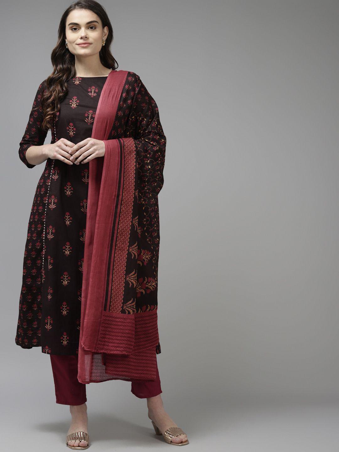 indo era women black ethnic motifs printed kurta with trousers & dupatta