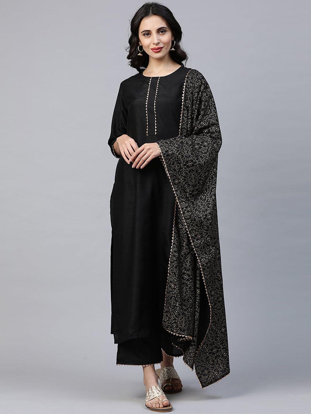 indo era women black solid kurta with palazzos & dupatta