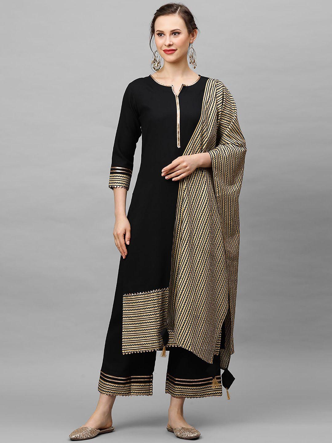 indo era women black striped kurta with palazzos & dupatta