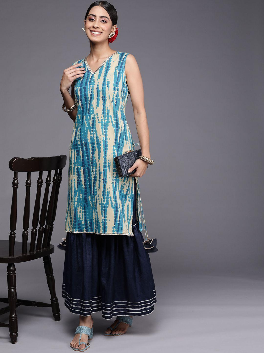 indo era women blue dyed kurta with sharara