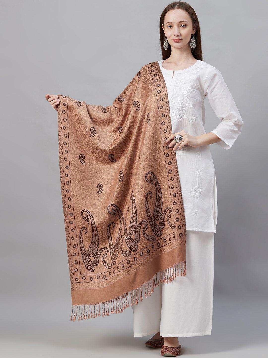 indo era women brown & black woven design pashmina silk stole