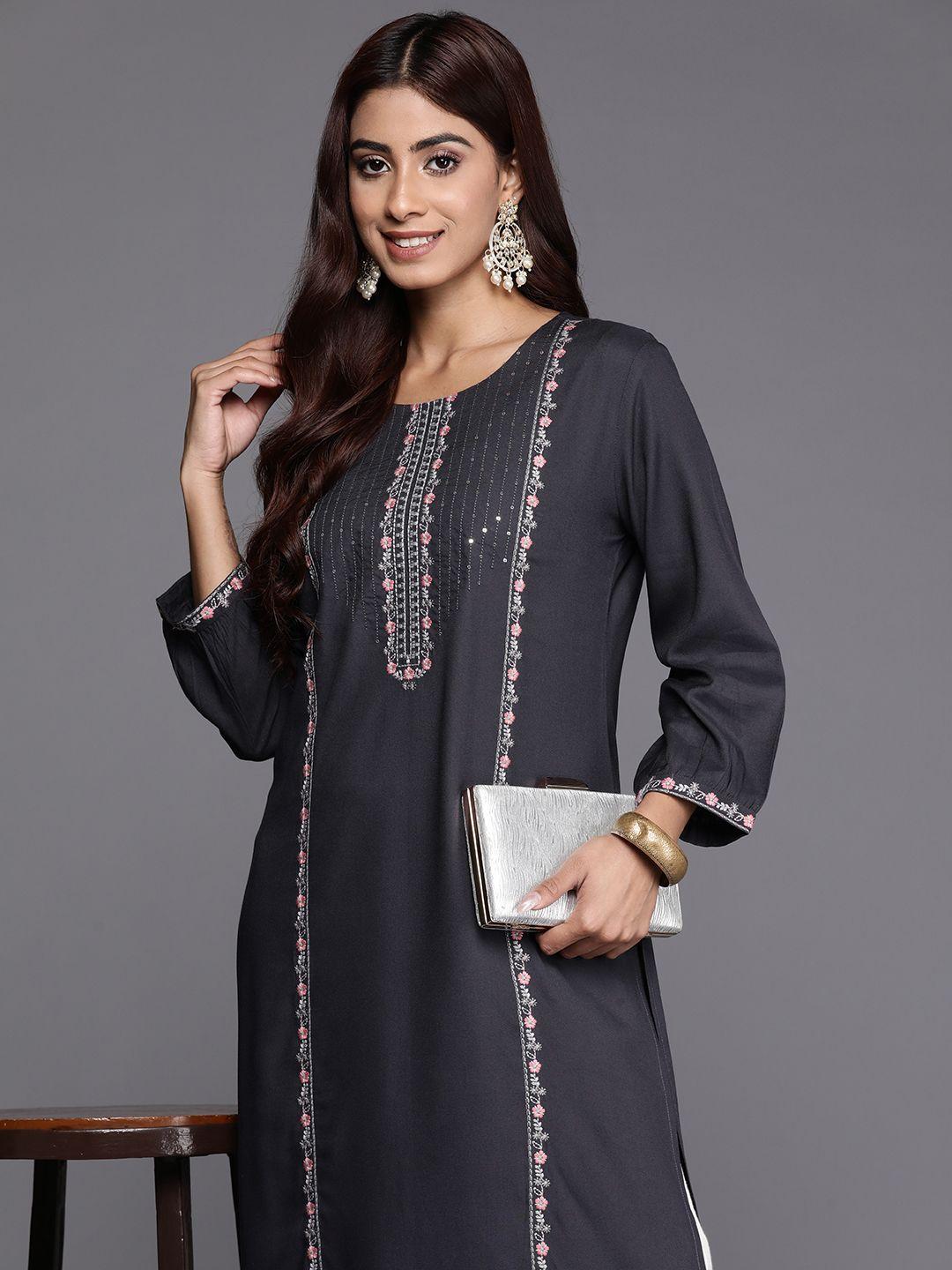 indo era women embroidered thread work floral kurta