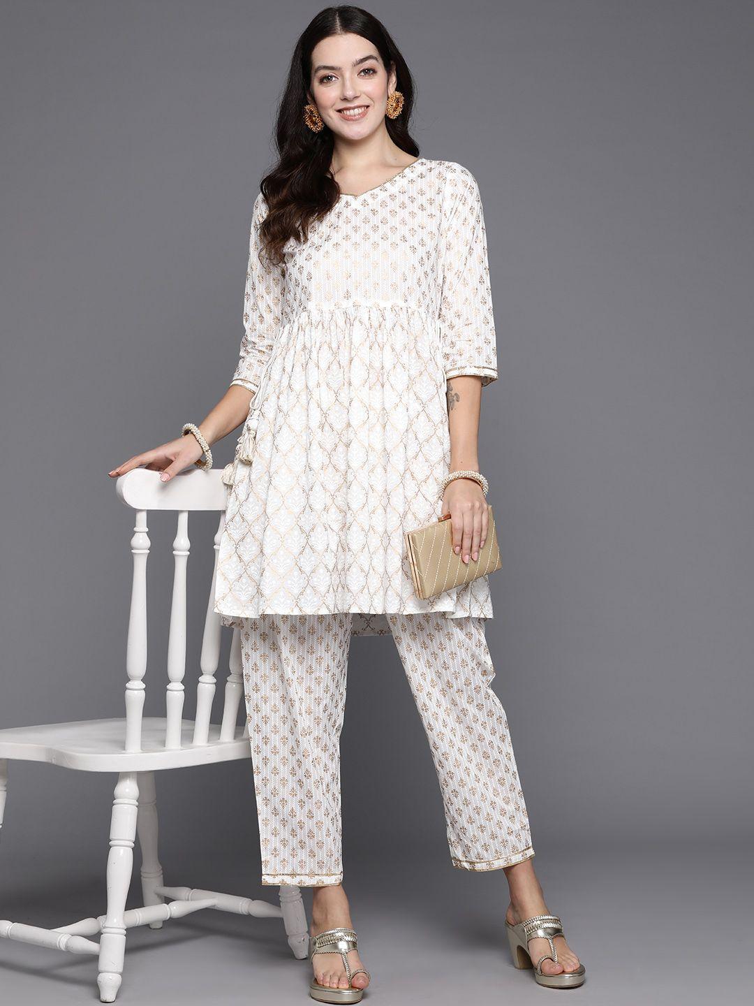 indo era women ethnic motifs a-line gotta patti kurta with trousers