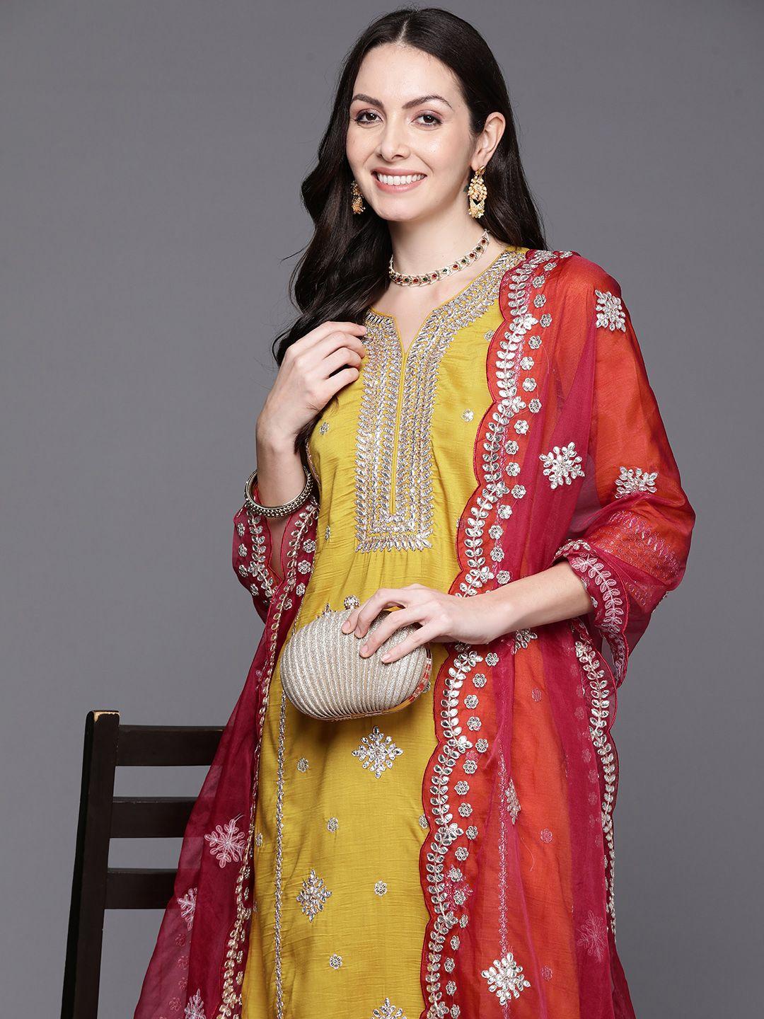 indo era women ethnic motifs embroidered gotta patti kurta with trousers & dupatta