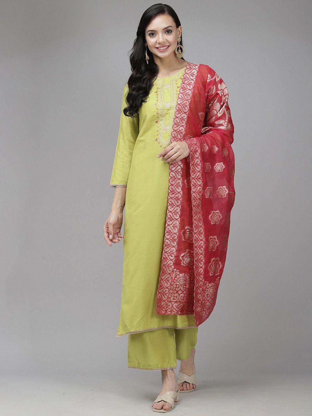 indo era women ethnic motifs embroidered sequinned kurta & trousers with dupatta