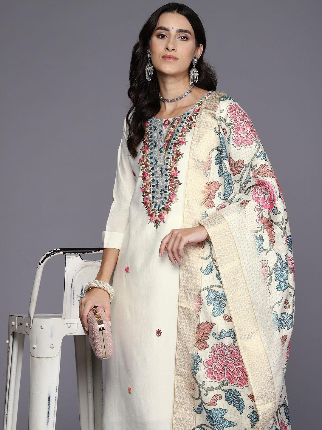indo era women ethnic motifs embroidered thread work kurta with trousers & with dupatta