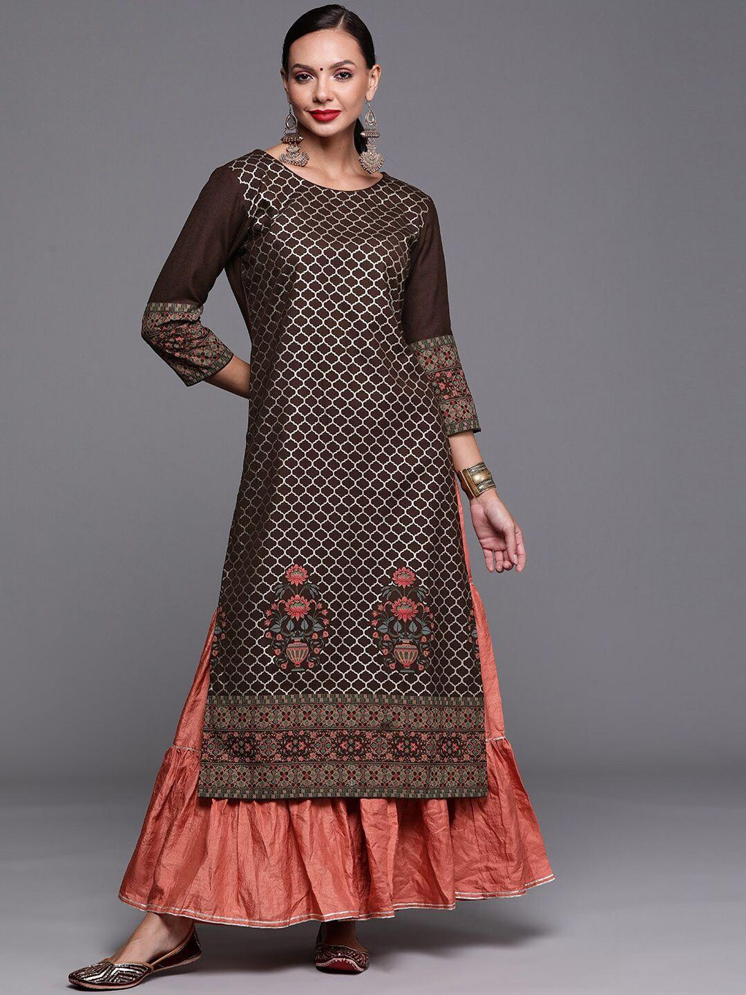 indo era women ethnic motifs foil printed straight cotton kurtas