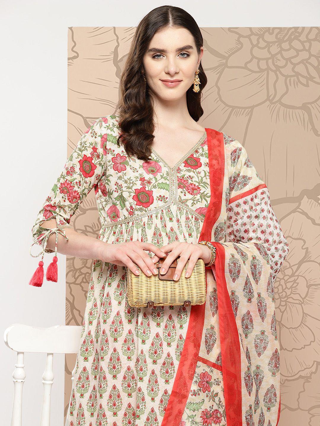 indo era women ethnic motifs printed empire pure cotton kurta with trousers & with dupatta