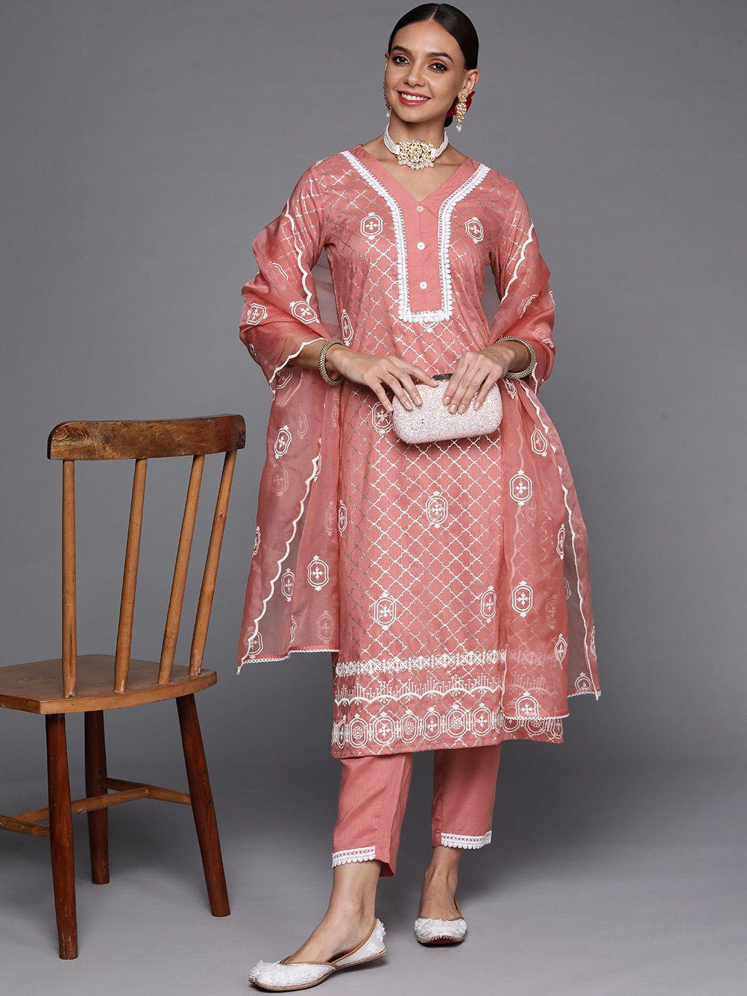 indo era women ethnic motifs printed kurta & trousers with dupatta