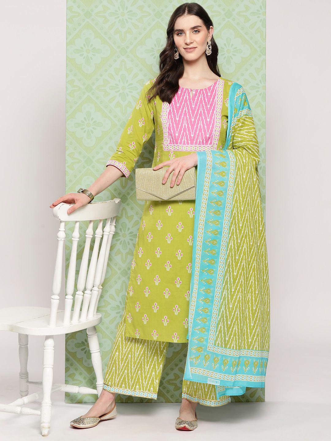 indo era women ethnic motifs printed regular pure cotton kurta with palazzos & dupatta