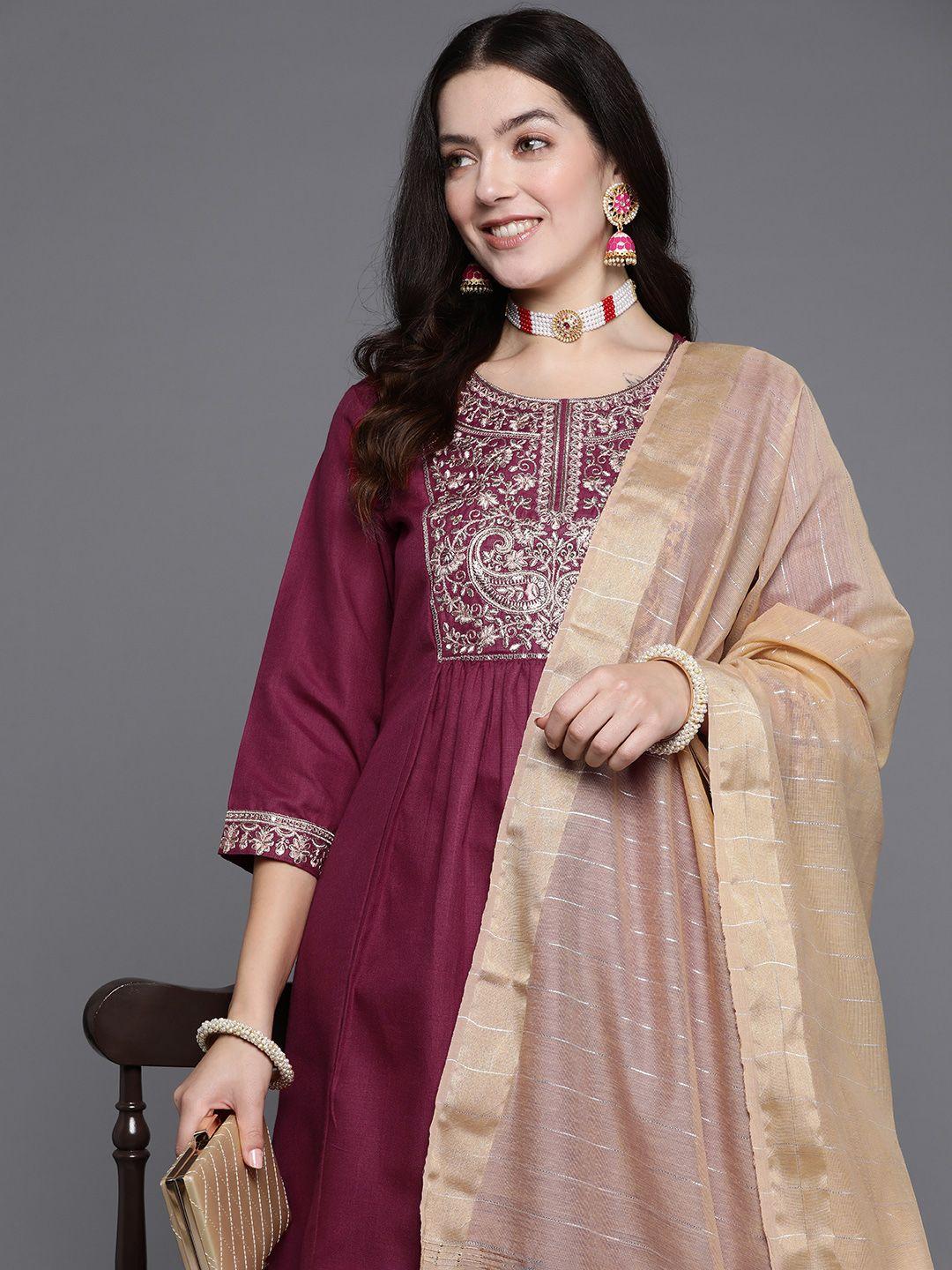 indo era women floral embroidered empire sequinned kurta with trousers & with dupatta