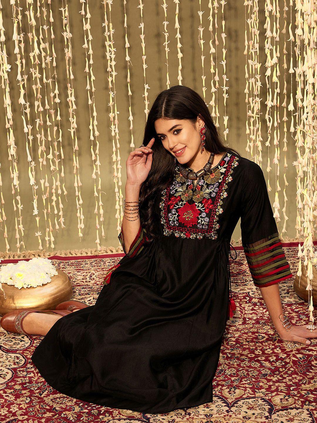 indo era women floral embroidered empire thread work liva kurta with trousers