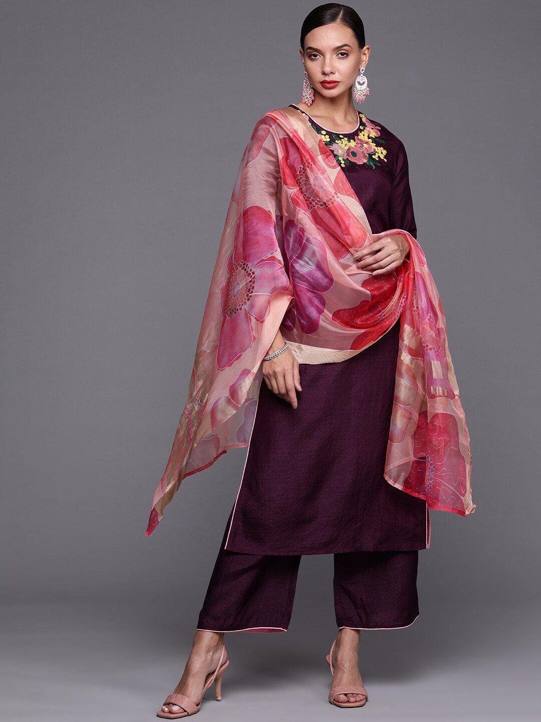 indo era women floral embroidered kurta with palazzos & with dupatta