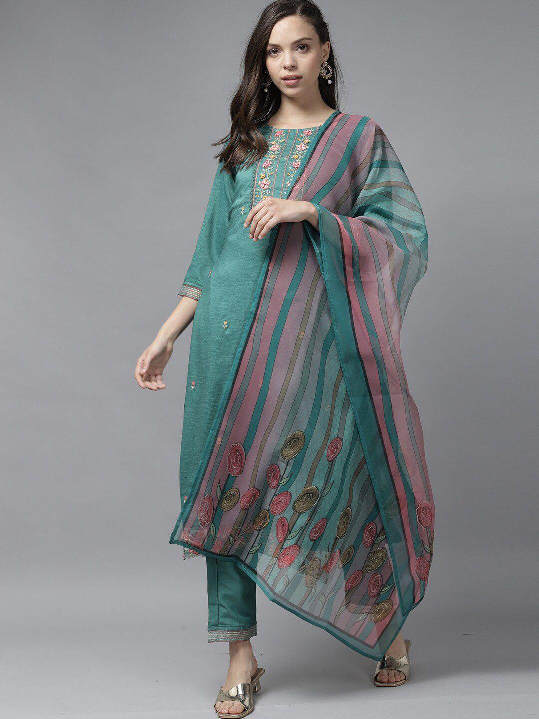 indo era women floral embroidered kurta with trousers & with dupatta