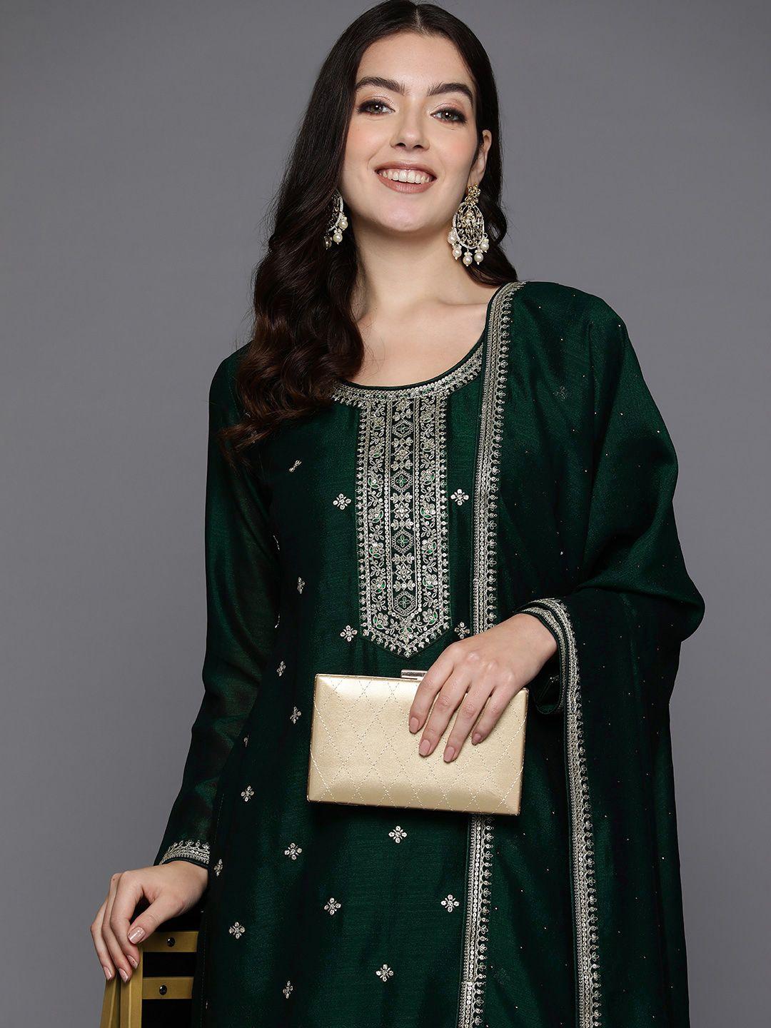 indo era women floral embroidered regular sequinned kurta with trousers & dupatta