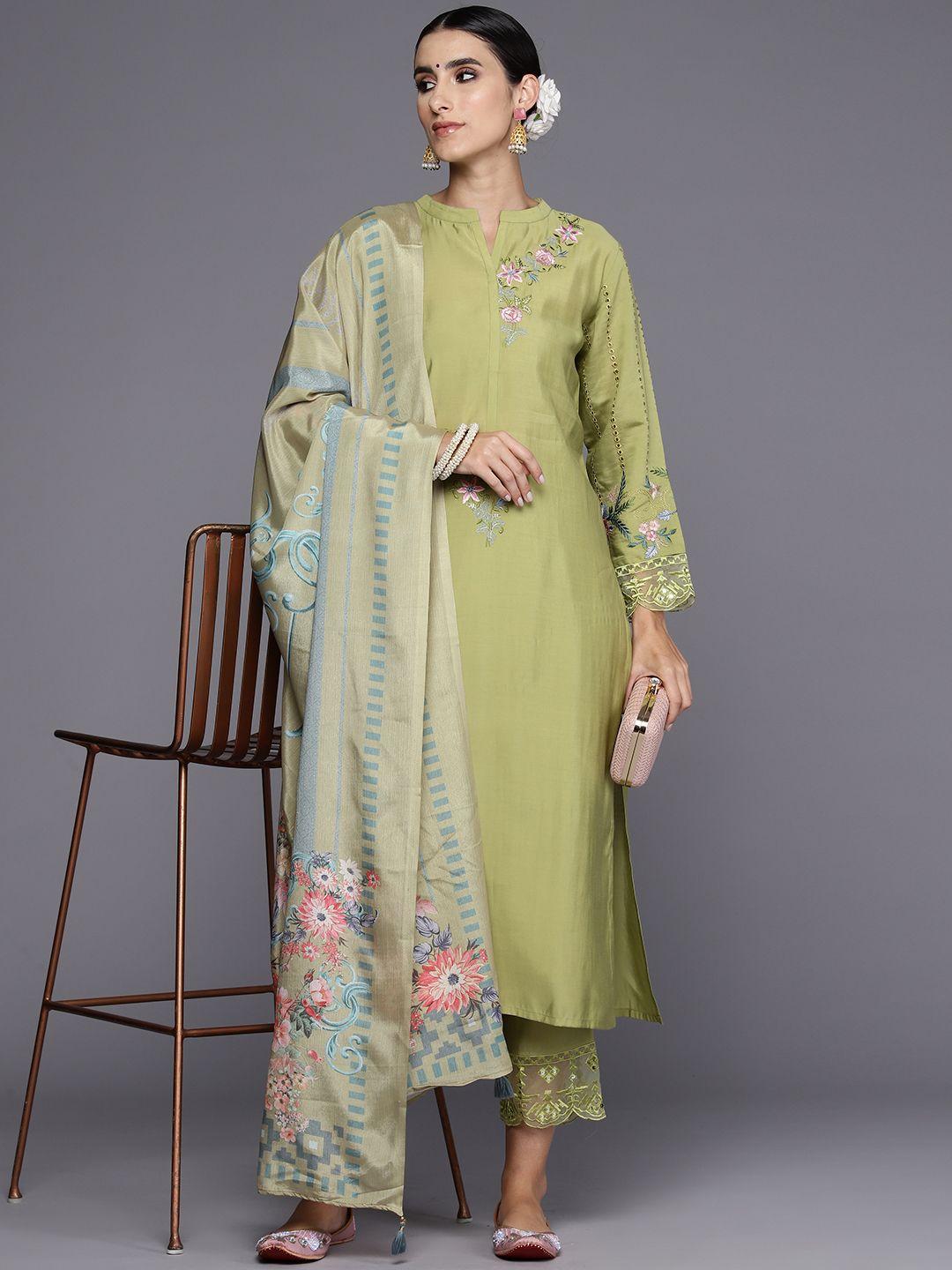 indo era women floral embroidered regular thread work kurta with trousers & dupatta