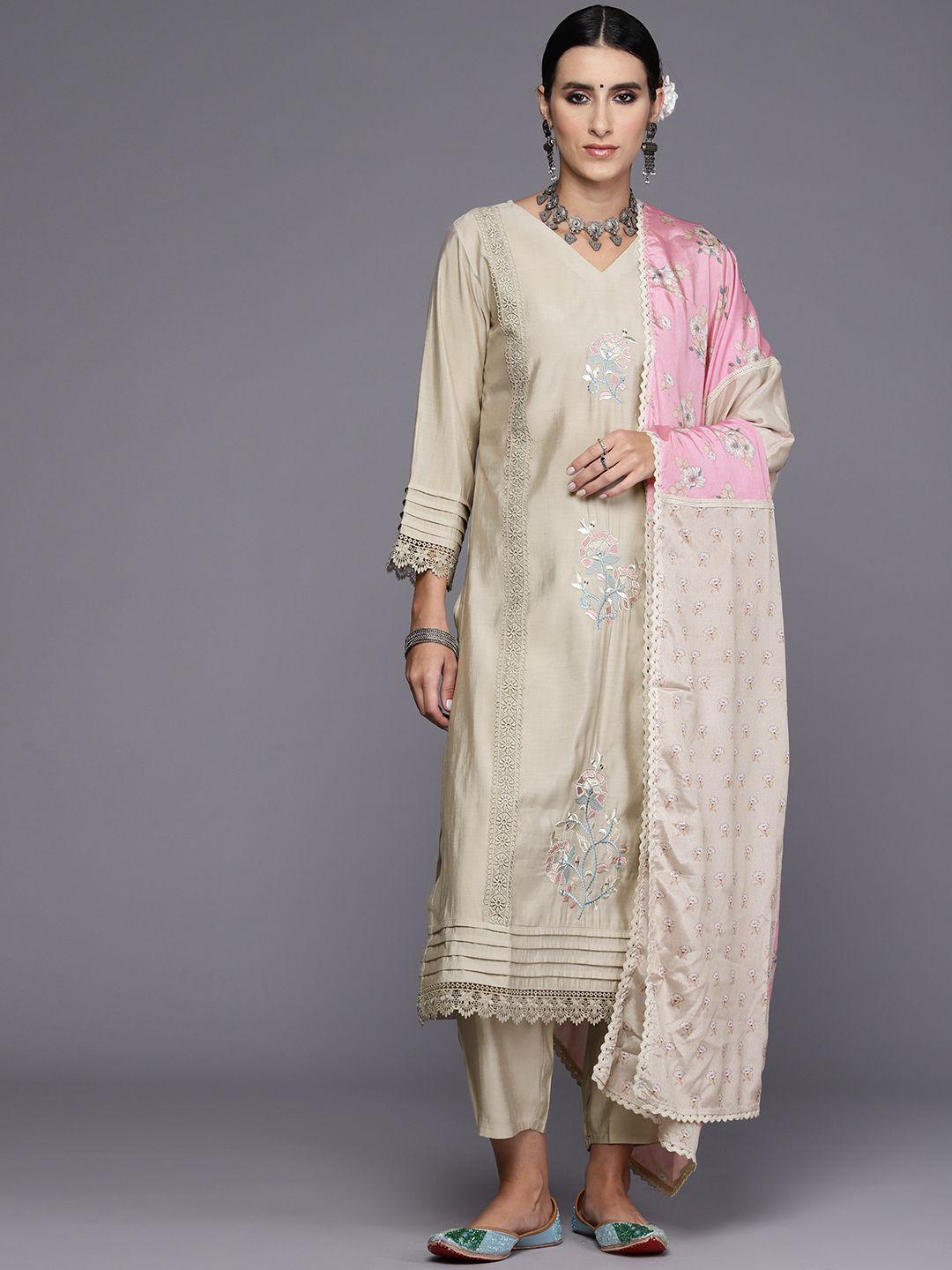 indo era women floral embroidered regular thread work kurta with trousers & dupatta