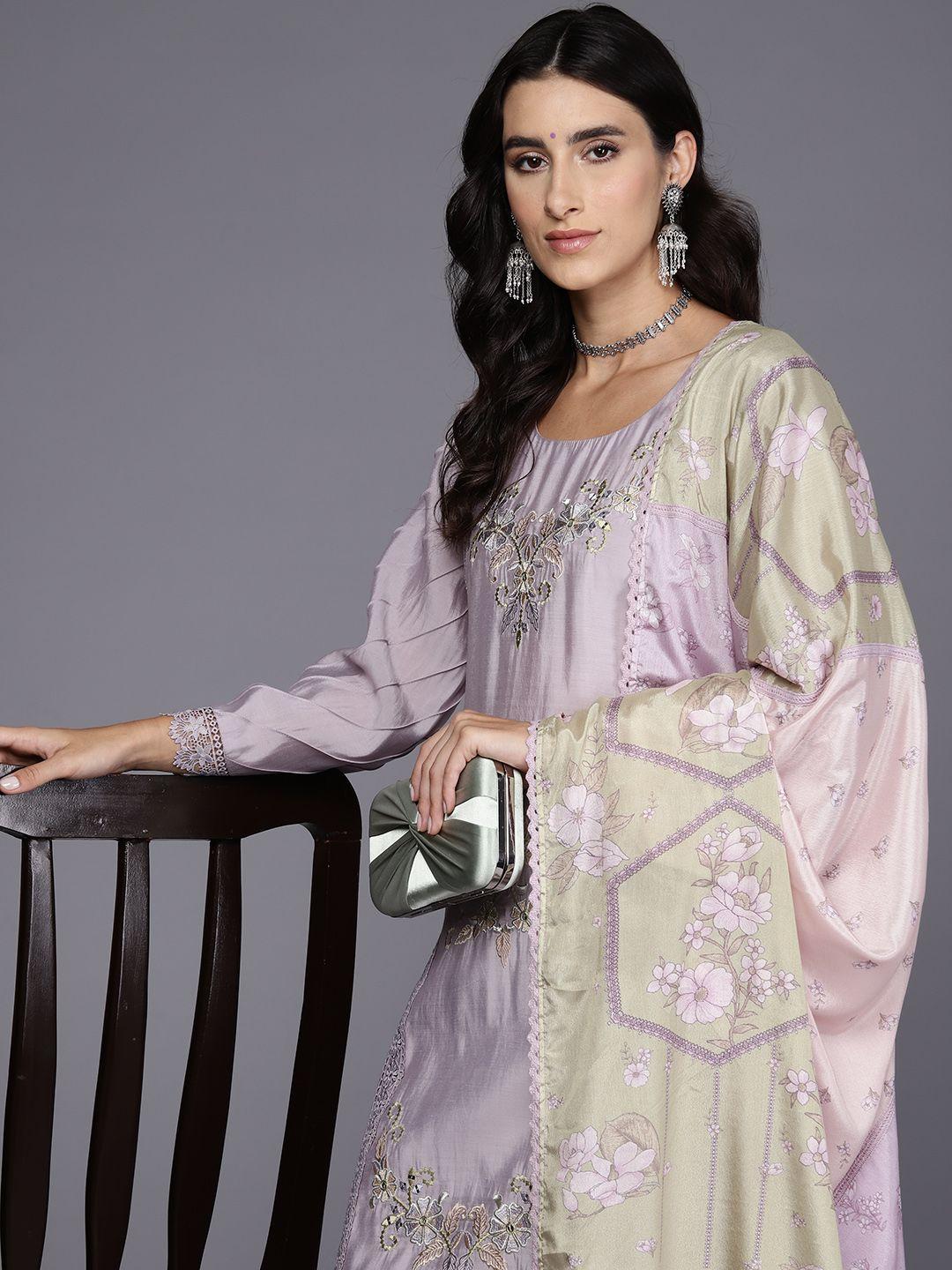 indo era women floral embroidered regular thread work kurta with trousers & dupatta