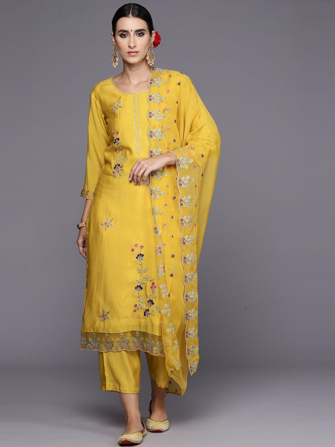 indo era women floral embroidered regular thread work kurta with trousers & dupatta