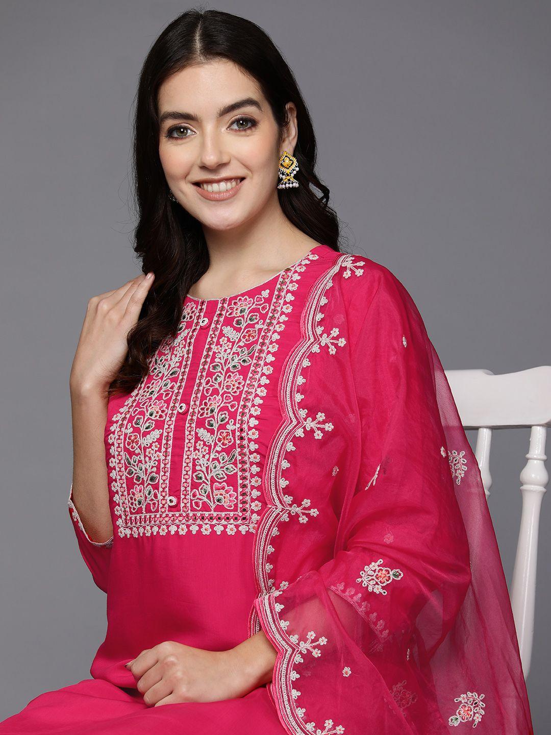 indo era women floral embroidered regular thread work kurta with trousers & dupatta