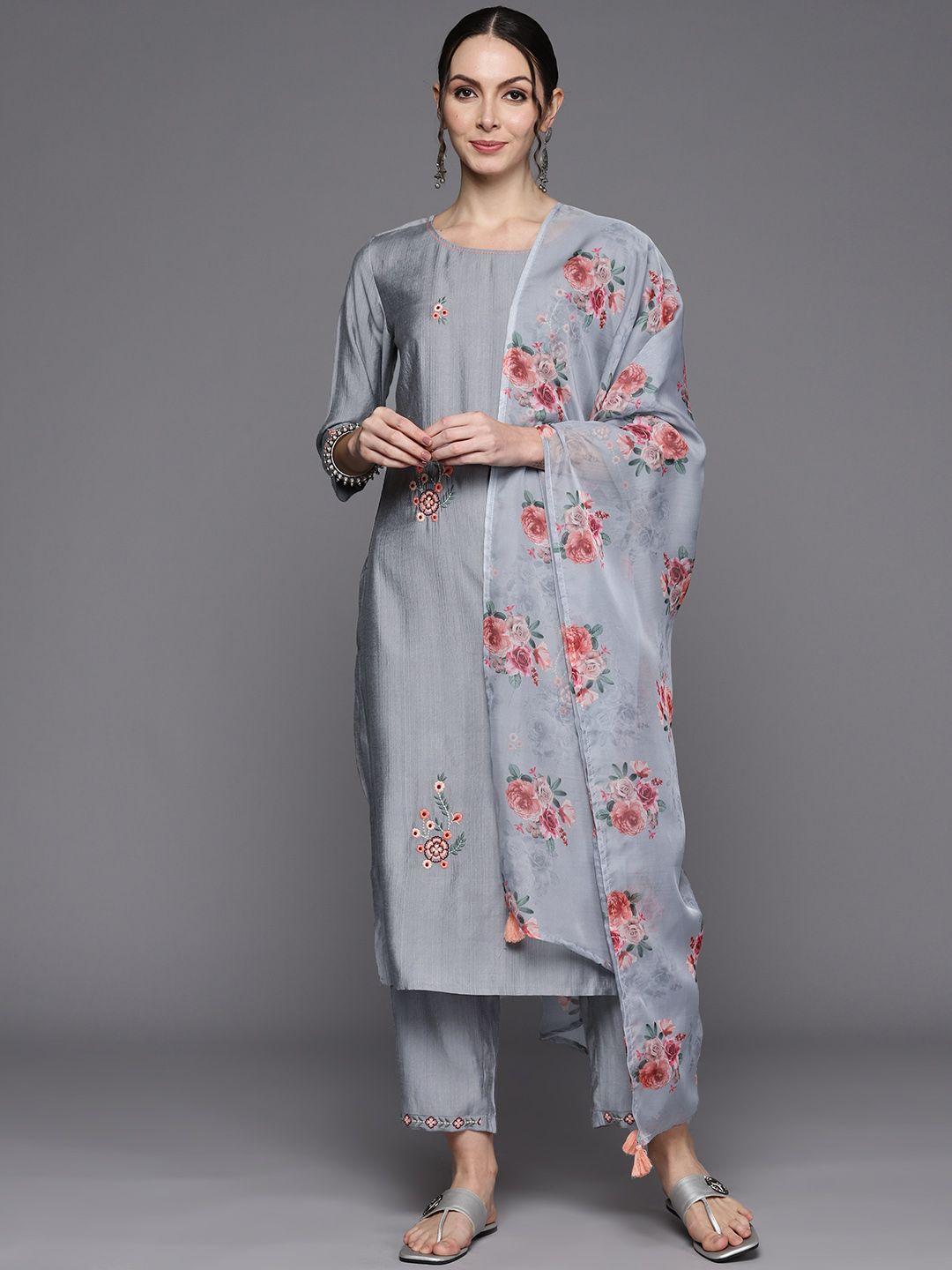 indo era women floral embroidered regular thread work kurta with trousers & with dupatta