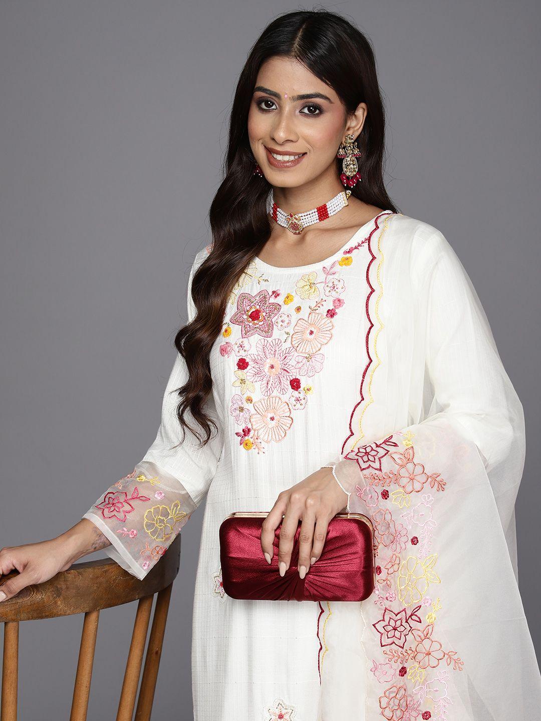 indo era women floral embroidered regular thread work kurta with trousers & with dupatta