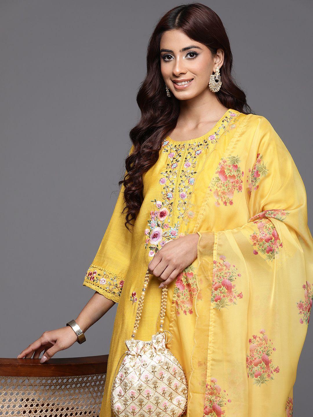 indo era women floral embroidered regular thread work kurta with trousers & with dupatta