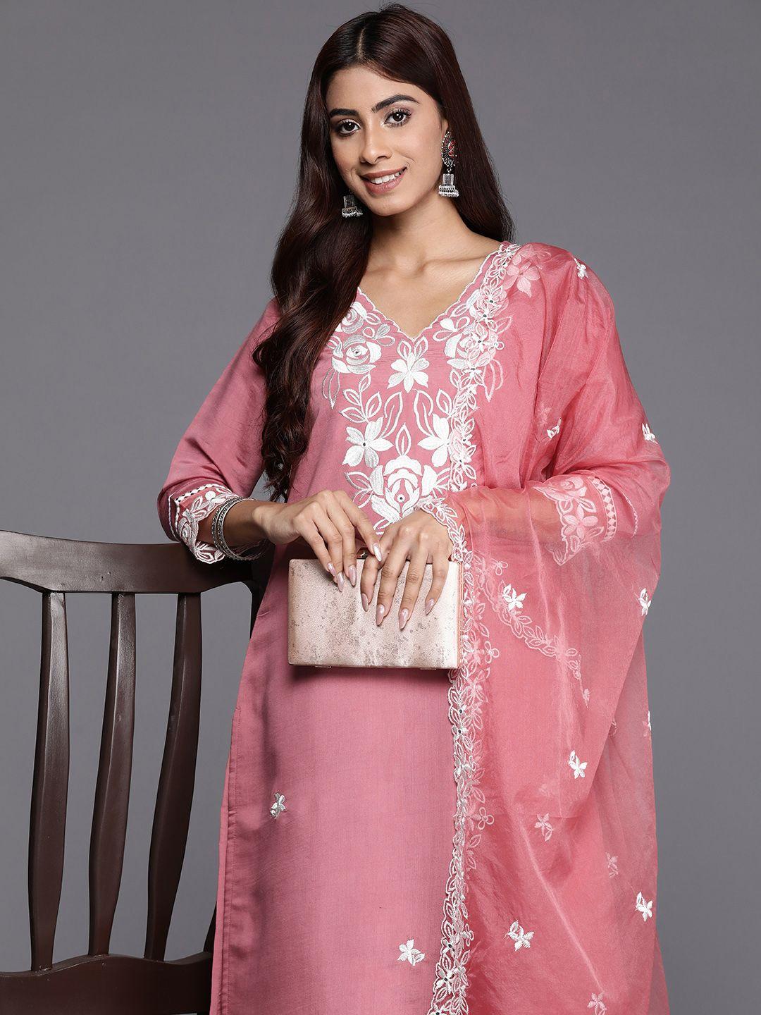 indo era women floral embroidered regular thread work kurta with trousers & with dupatta