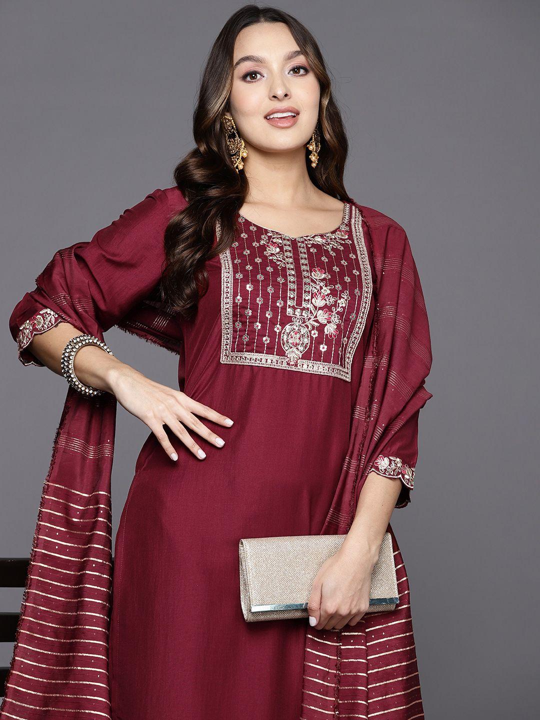 indo era women floral embroidered sequinned kurta with palazzos & dupatta