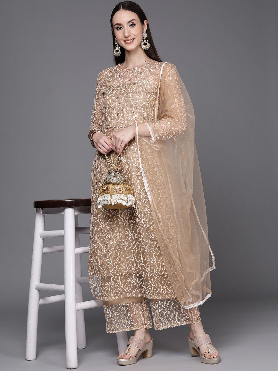 indo era women floral embroidered sequinned kurta with palazzos & dupatta