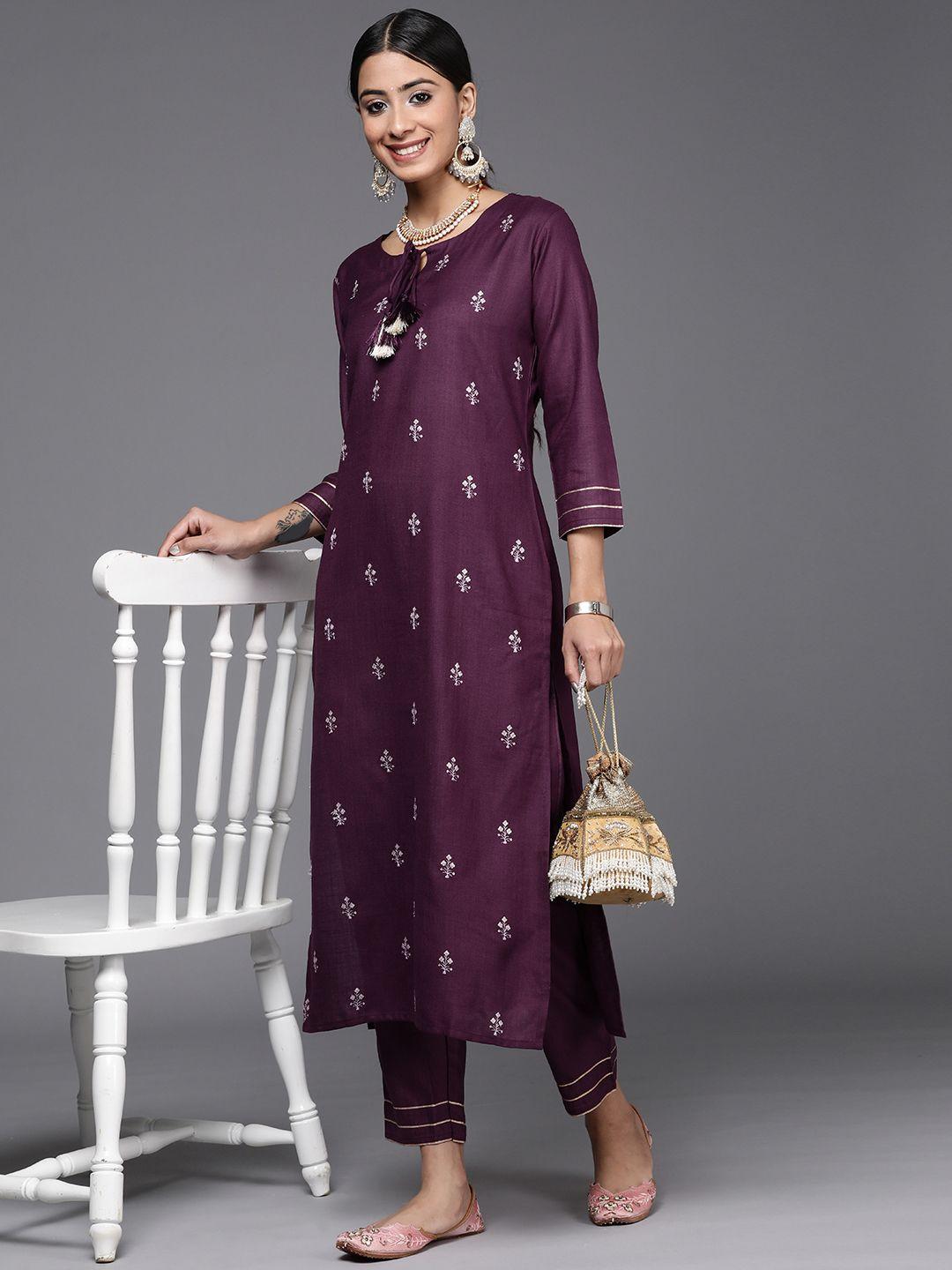 indo era women floral embroidered sequinned kurta with trousers