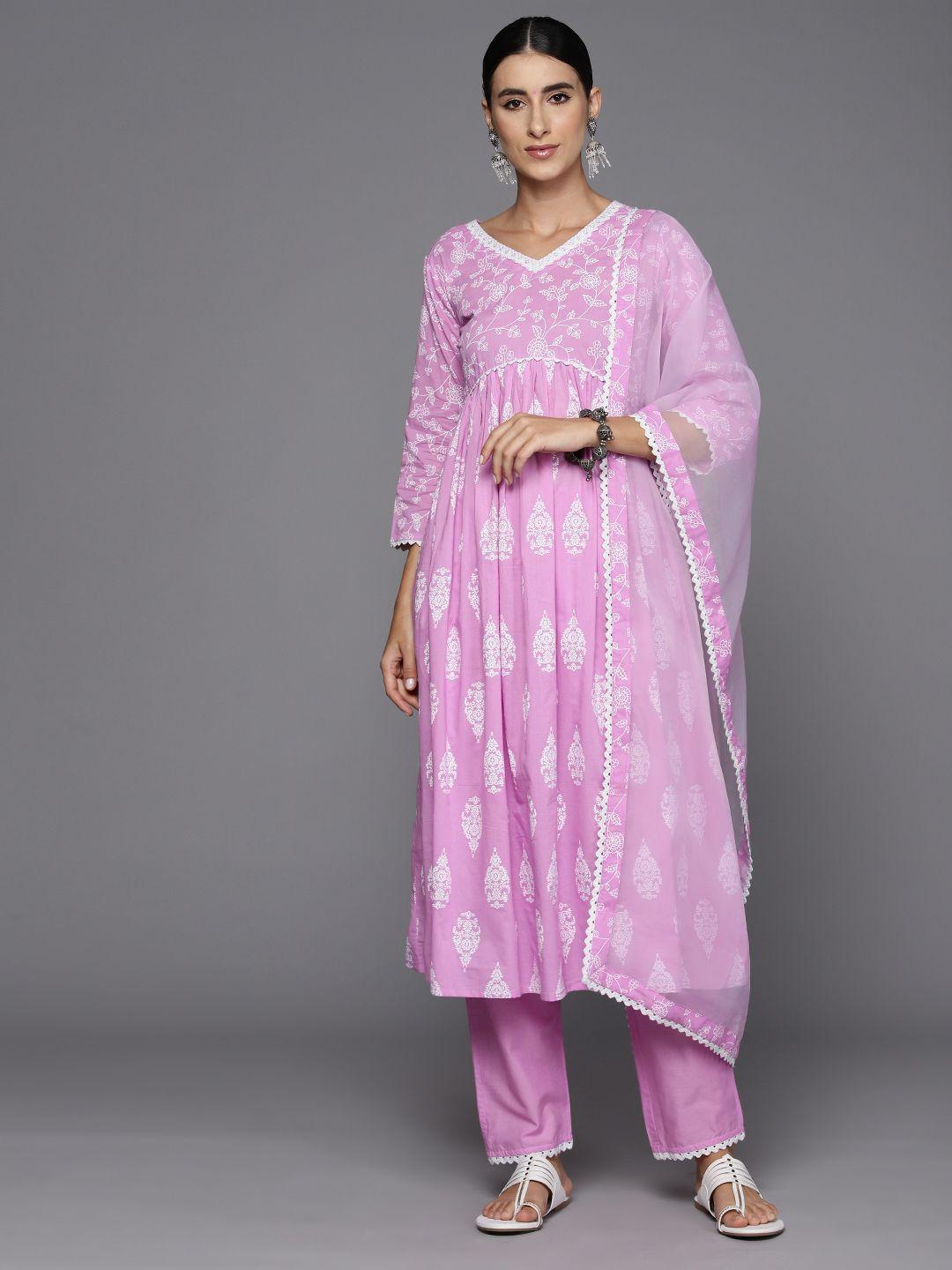 indo era women floral printed empire pure cotton kurta with trousers & dupatta