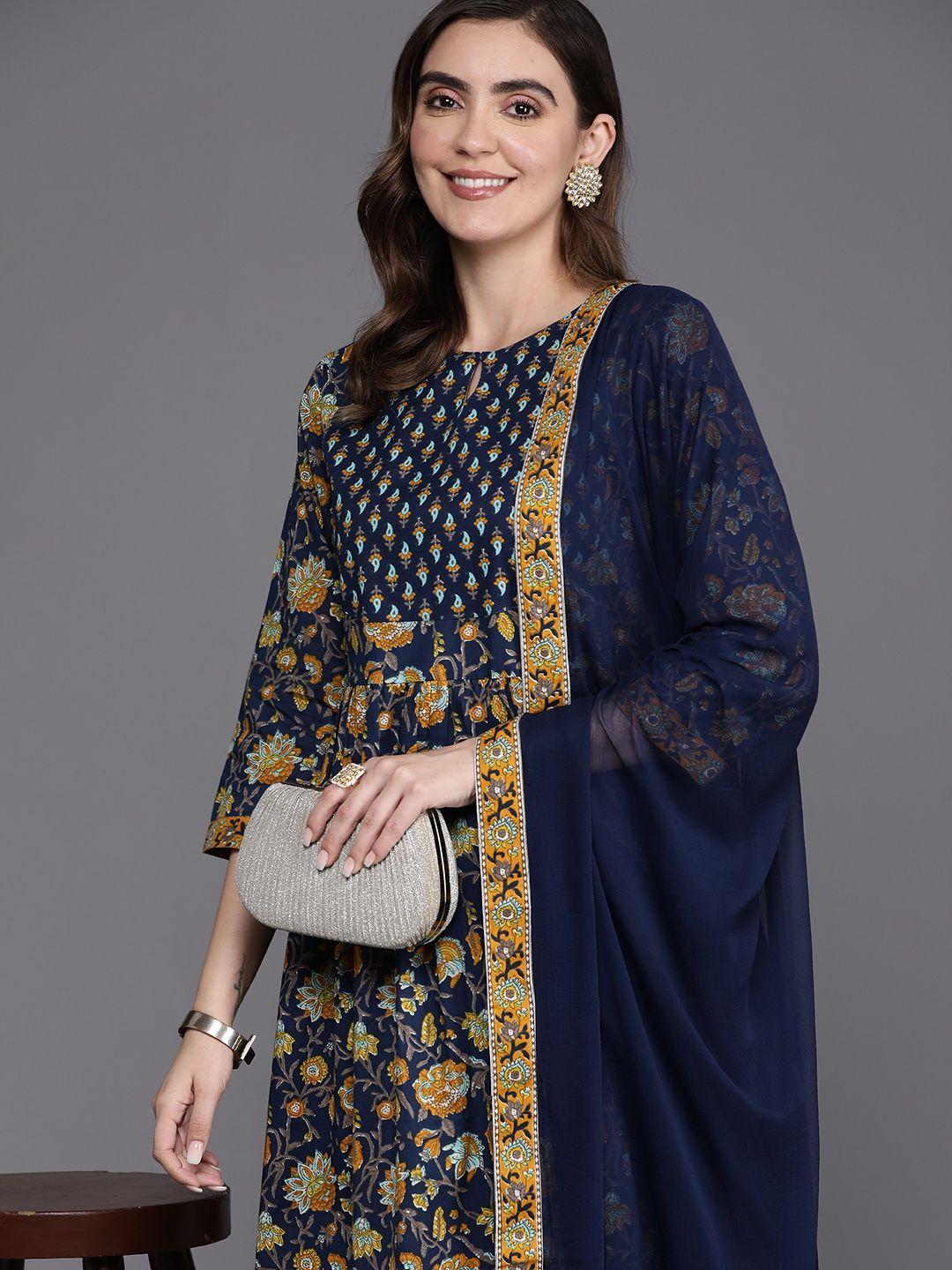 indo era women floral printed empire pure cotton kurta with trousers & with dupatta