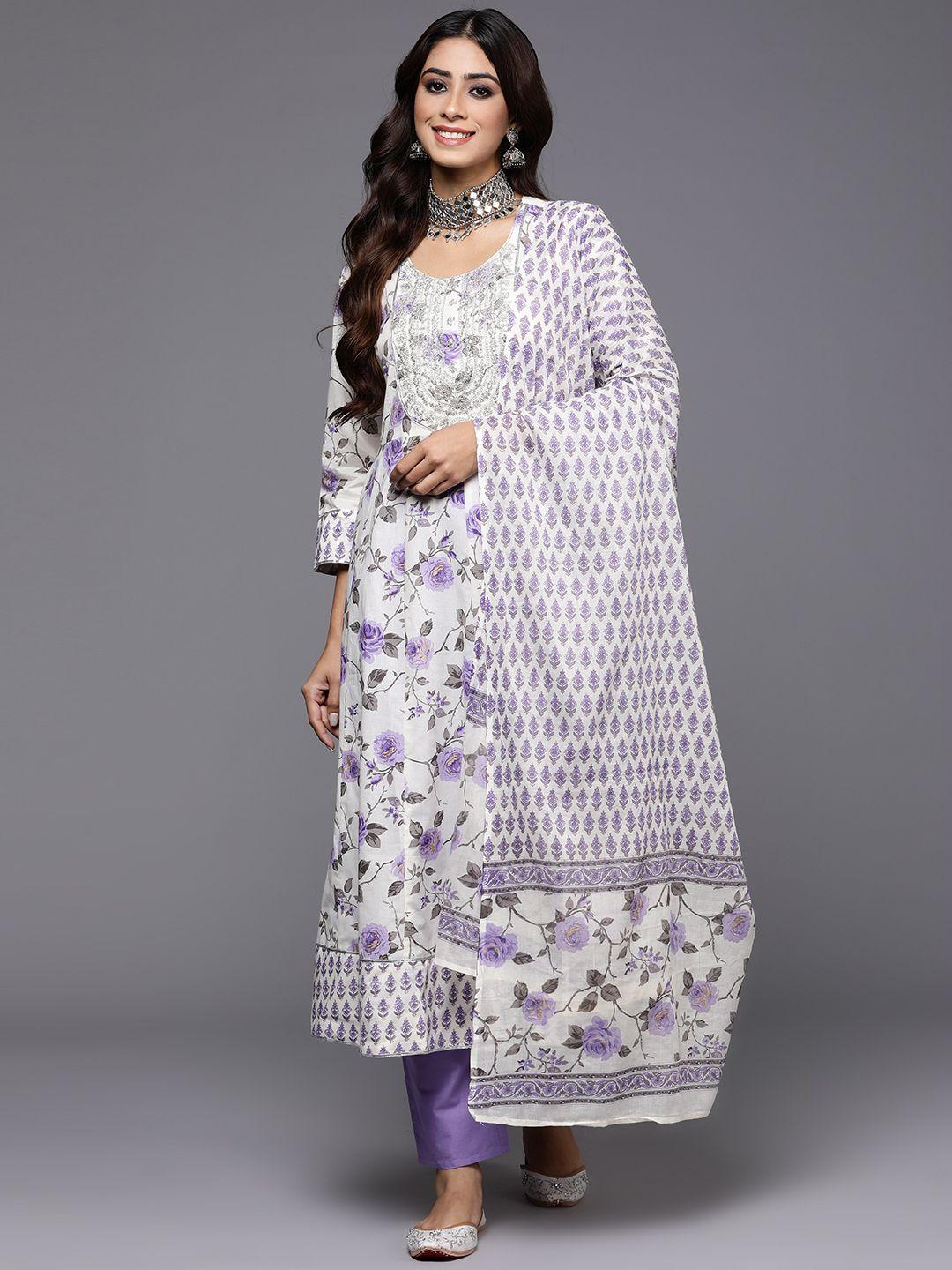 indo era women floral printed regular gotta patti cotton kurta with trousers & dupatta