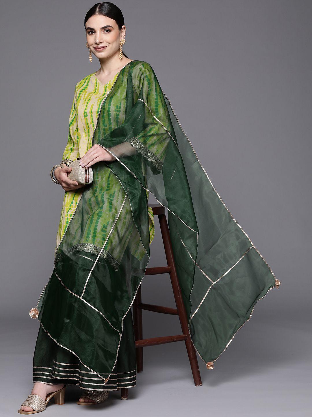 indo era women green dyed sequinned kurta with sharara & with dupatta