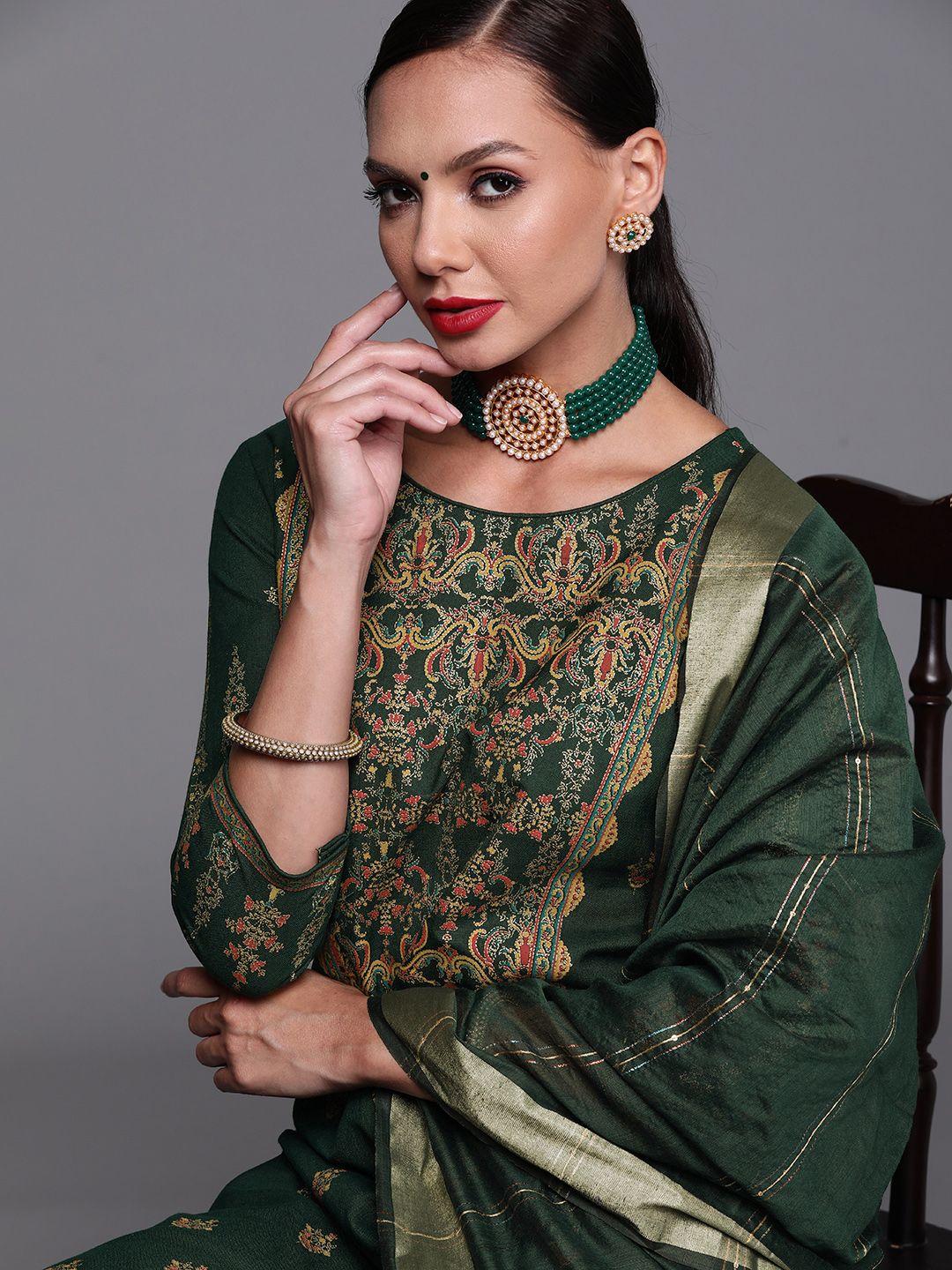 indo era women green ethnic motifs foil print sequinned kurta with palazzos & dupatta