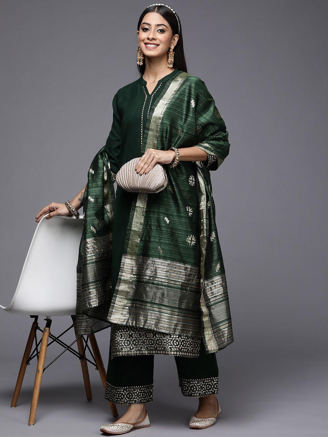 indo era women green patchwork kurta with palazzos & with dupatta