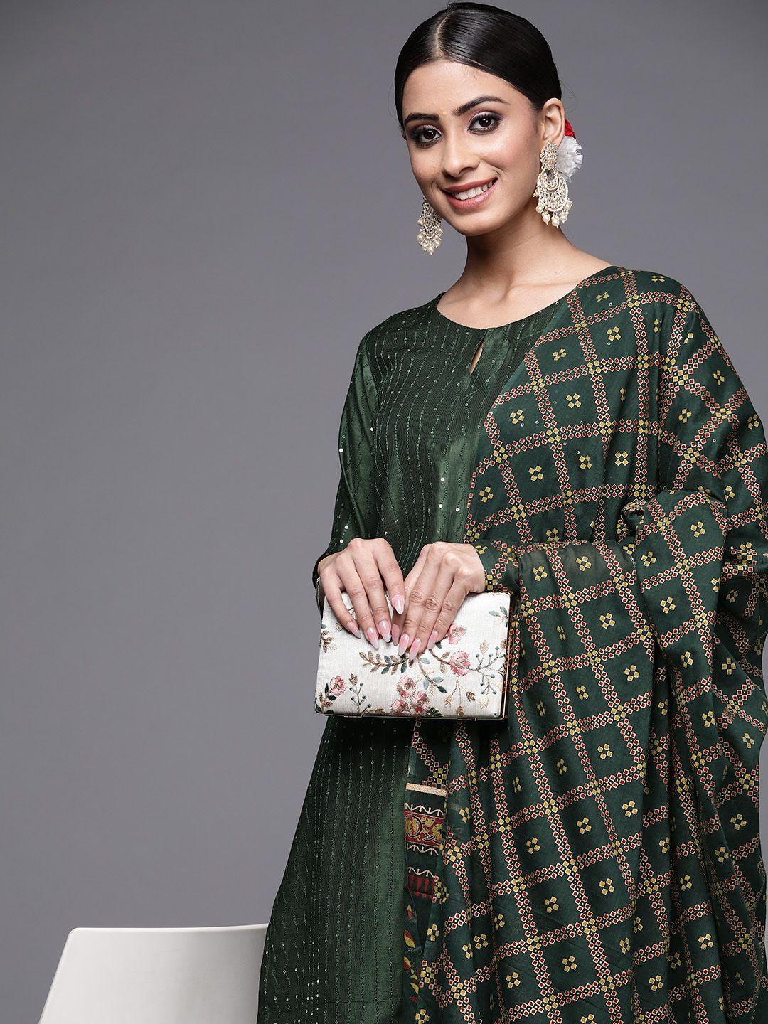 indo era women green sequinned kurta with palazzos & dupatta