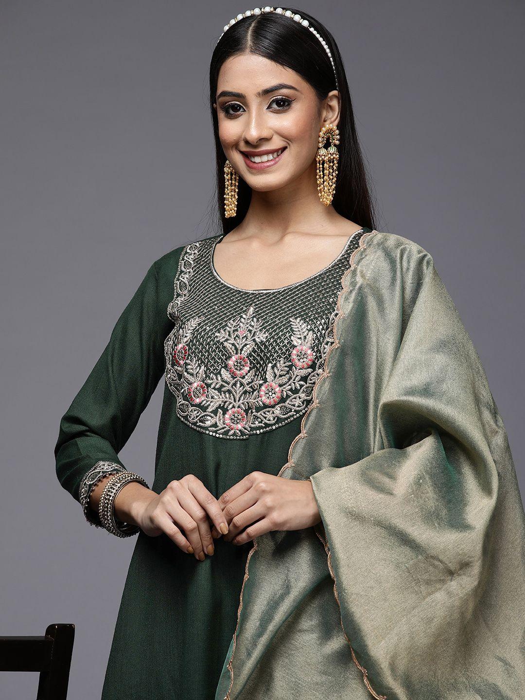 indo era women green sequinned kurta with palazzos & with dupatta