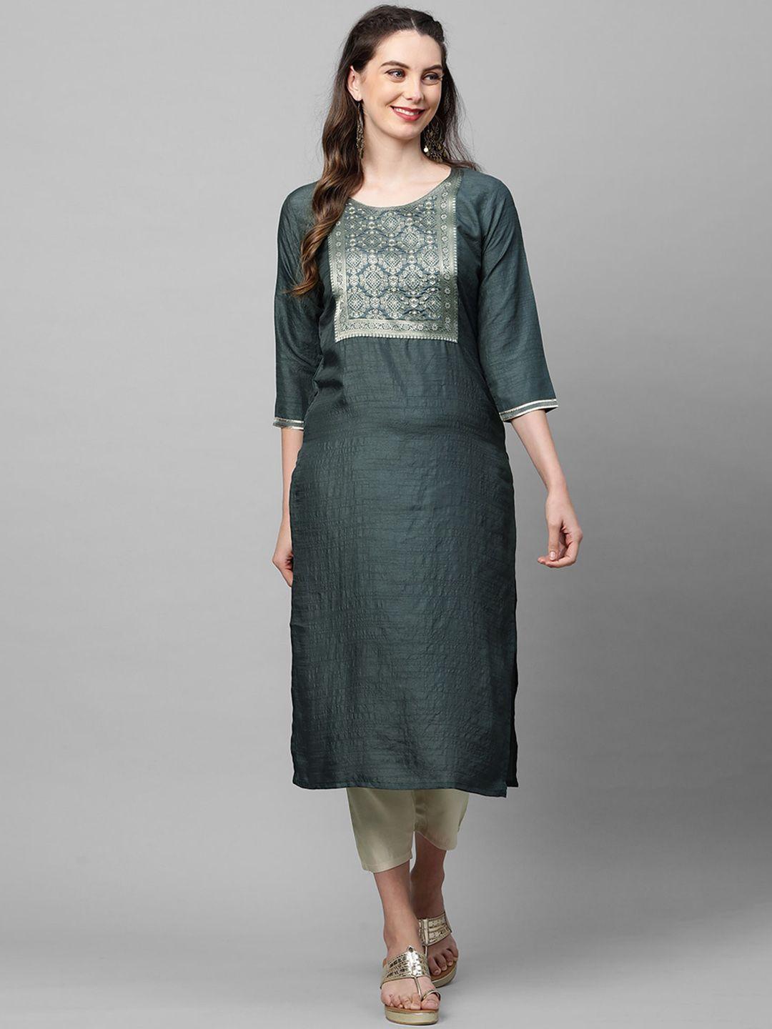 indo era women grey ethnic motifs yoke design flared sleeves kurta