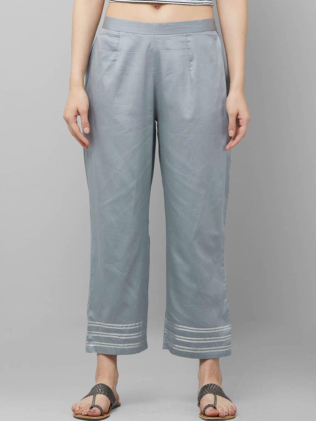 indo era women grey hem design straight palazzos