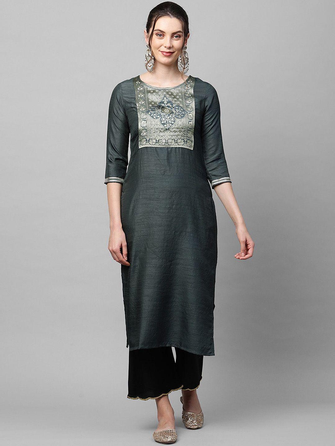 indo era women grey yoke design kurta