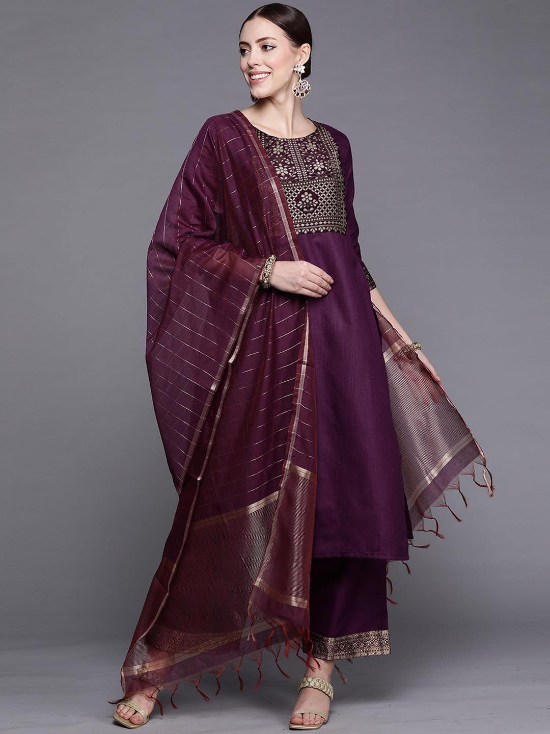 indo era women magenta kurta with palazzos & with dupatta